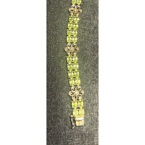 15 Carat Oval Peridot Double Row Flower tennis Bracelet 925
